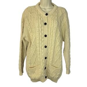 Country Scene Wool Cable Knit  Fishermen Cardigan Natural Cream Women's Small